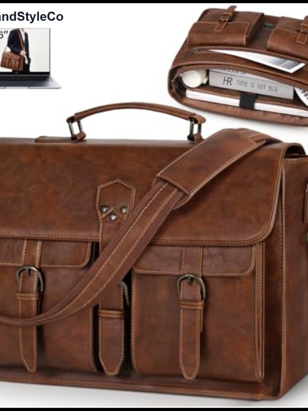 Large PU Leather Messenger Bag Waterproof Laptop Briefcase